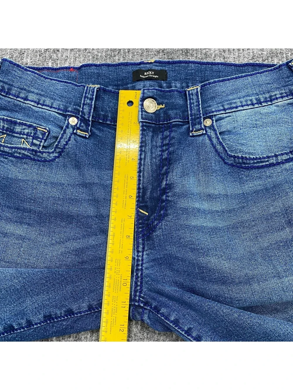 True Religion Ricky Relaxed Straight Jeans Mens 34x33 Blue Stretch Denim Pants